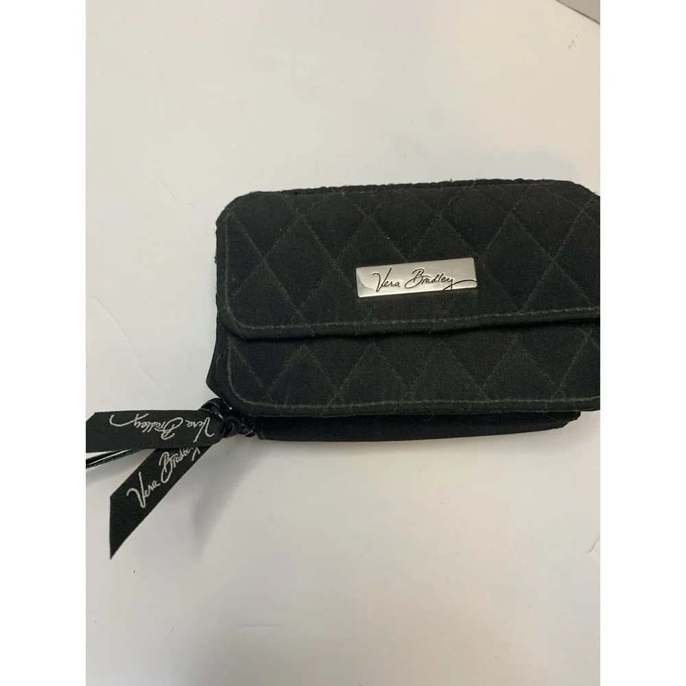 Vera‎ Bradley Women's Black Quilted Convertible Zip-Around Wallet NO STRAP